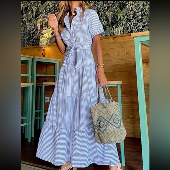 Luxe striped button down belted maxi dress - Picture 13 of 16